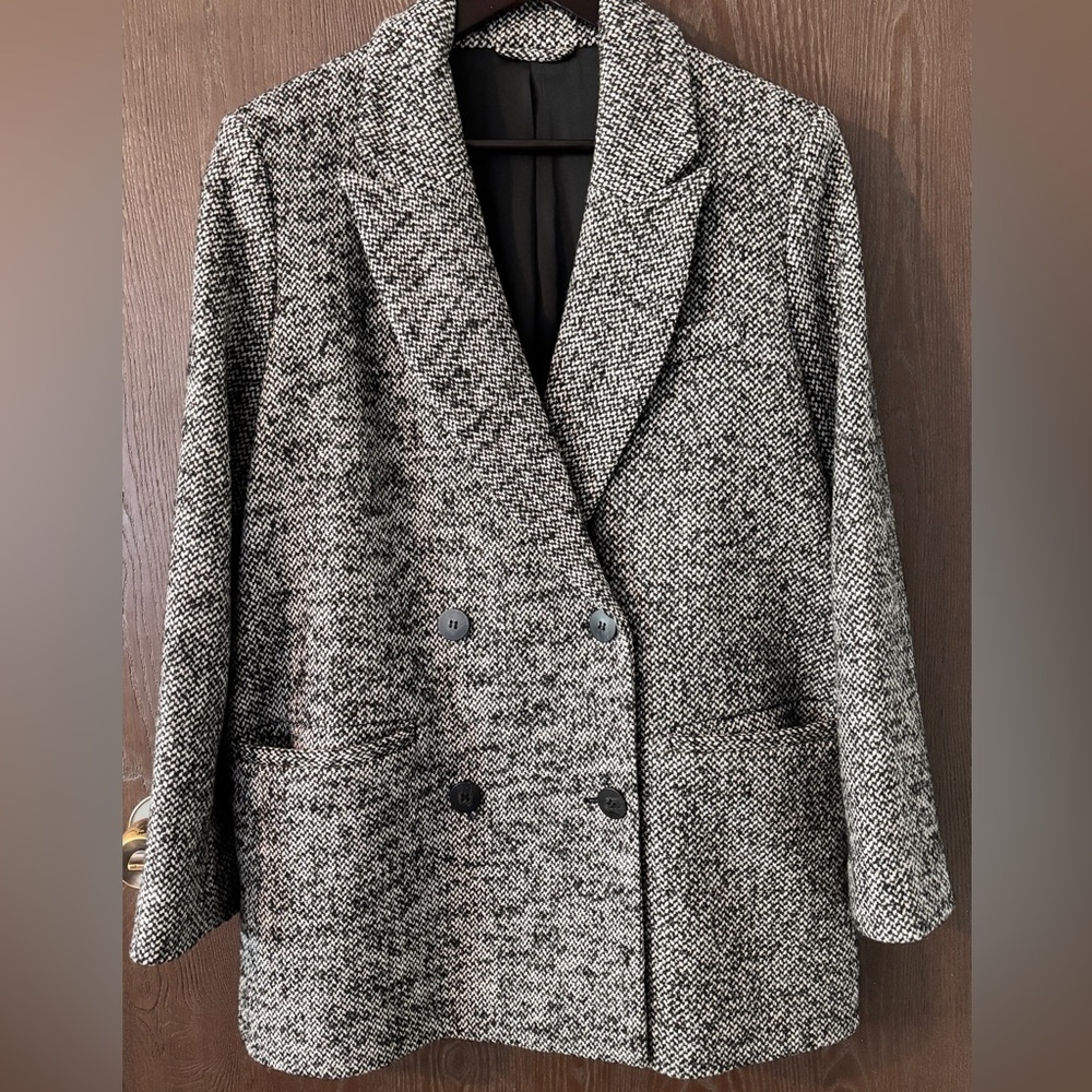 & Other Stories Relaxed Double Breasted Jacket, Grey Melange Size 4